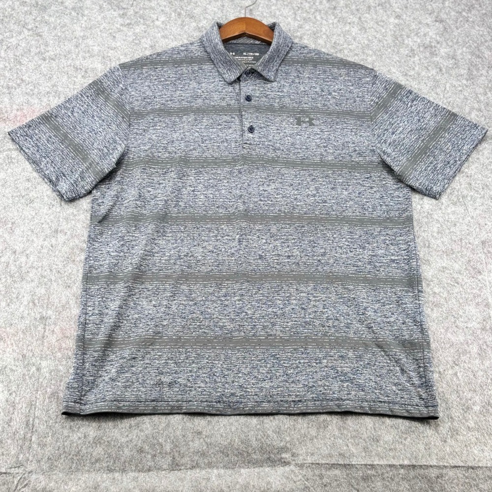 Under Armour Mens Playoff Polo Shirt XL Gray Heather Striped HeatGear Golf Loose